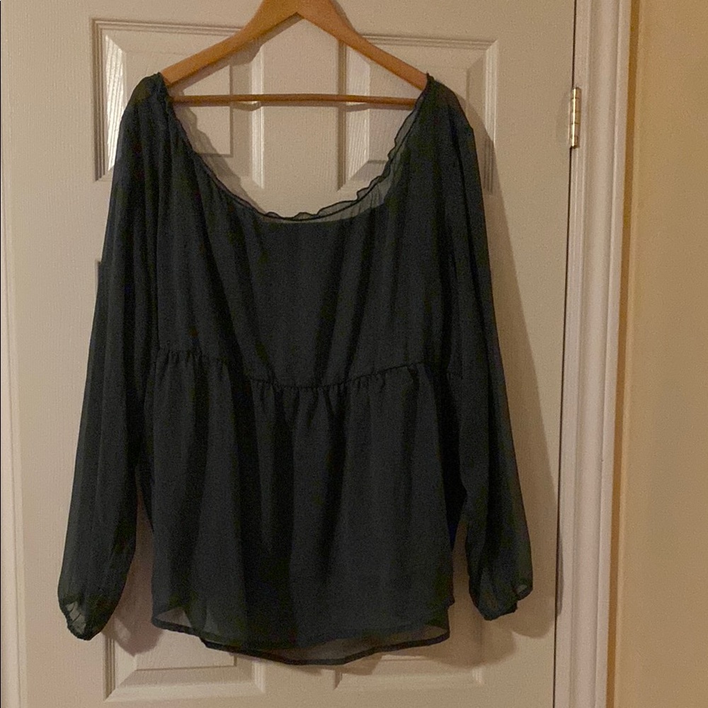 Green Relaxed Smocked Blouse